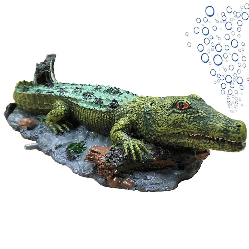 SLOCME Aquarium Alligator Air Bubbler Decorations - Aerating Action Crocodile Ornament, Oxygen Bubble Resin Crafts for Aquarium Fish Tank Decor - Image 1